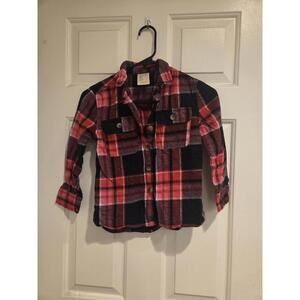 Thereabouts Girls' Red and Black Plaid Button-Up Shirt XS 6-6X